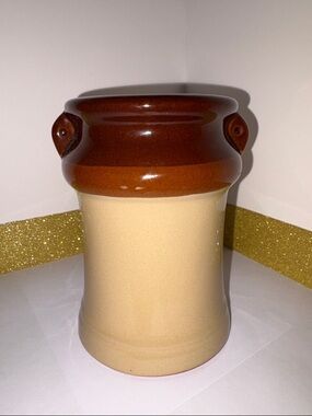 Vintage Interpur - Tone Brown and Cream Stoneware Utensil Crock